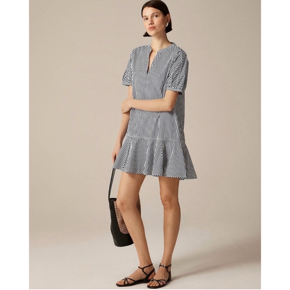J. Crew Delilah Dress Striped Cotton Poplin Dark Evening Navy